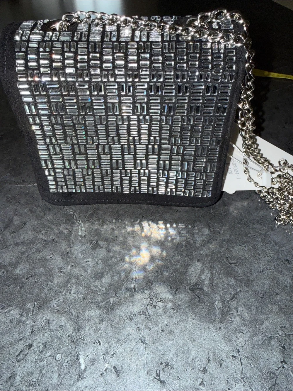 Black Metallic Mosaic Chain Crossbody Clutch